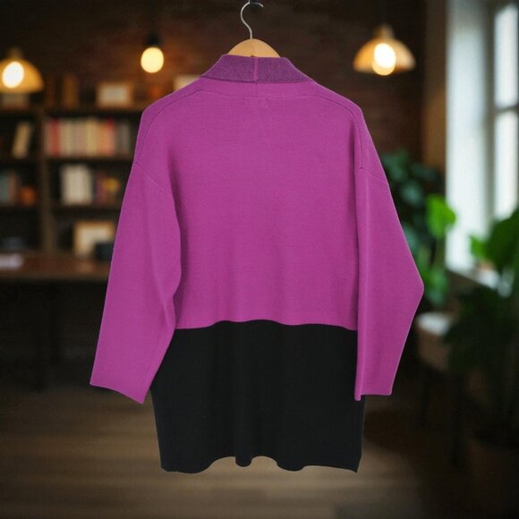 Autumn Skye Purple & Black Colorblock Open Front Cardigan Sweater Women's M - Picture 7 of 10
